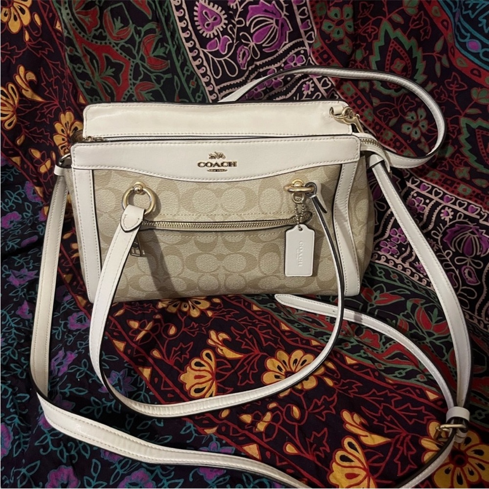 Coach Beige and White Crossbody Bag